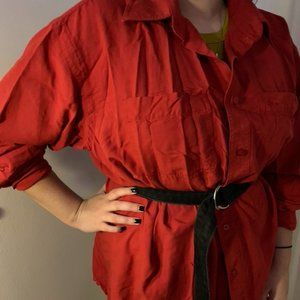 Wide Vintage Red Boyfriend Blouse 80's Style